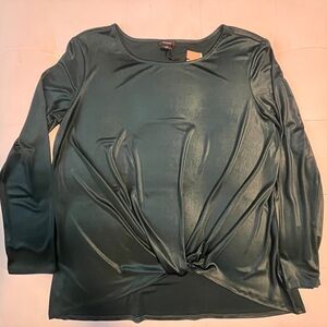 NWT Halogen Women's dark hunter green Long Sleeve Gathered Top Scoop Neck size L